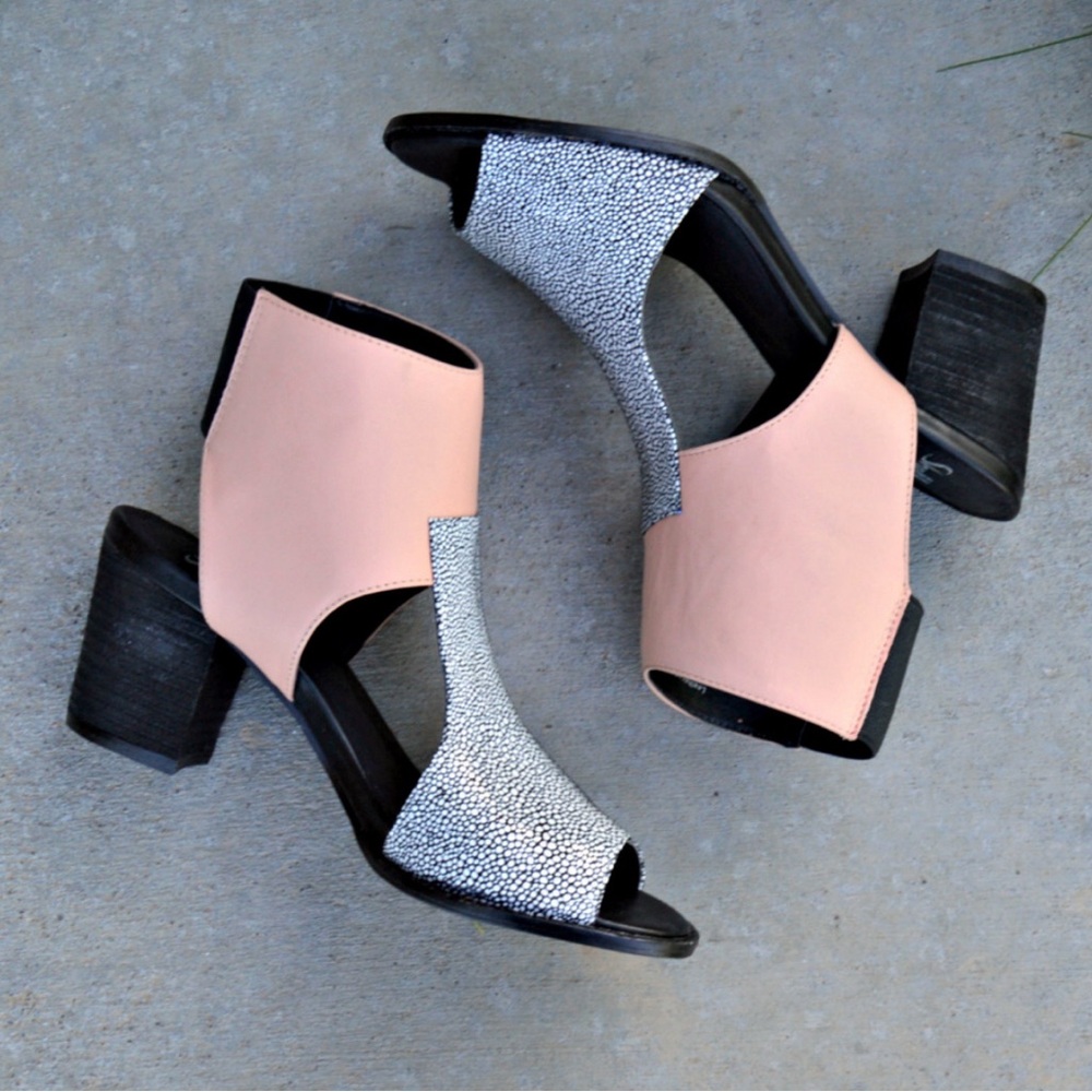 Shellys London Block Heel Open Toe Color-block Sandals Booties Shoes Size: 8